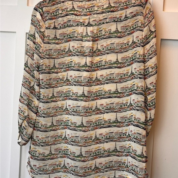 Banana Republic Women Blouse Shirt Size Small Paris Theme Lightweight Sheer Work - Picture 6 of 6